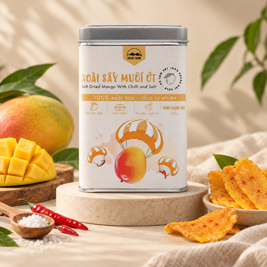 Xoài Sấy Muối Ớt DalatFarm - Hộp thiếc 300g -A25