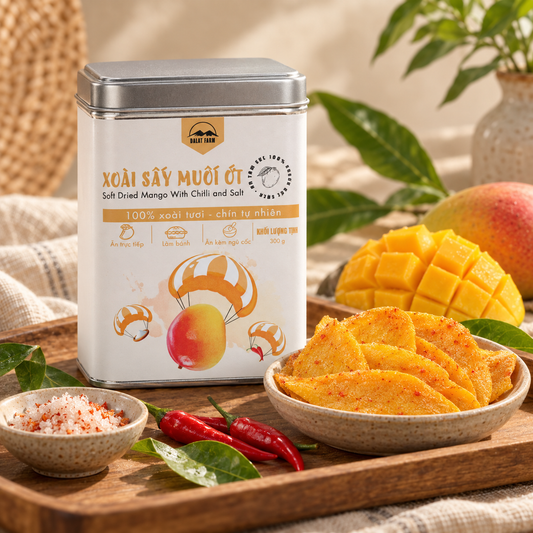 Xoài Sấy Muối Ớt DalatFarm - Hộp thiếc 300g -A25