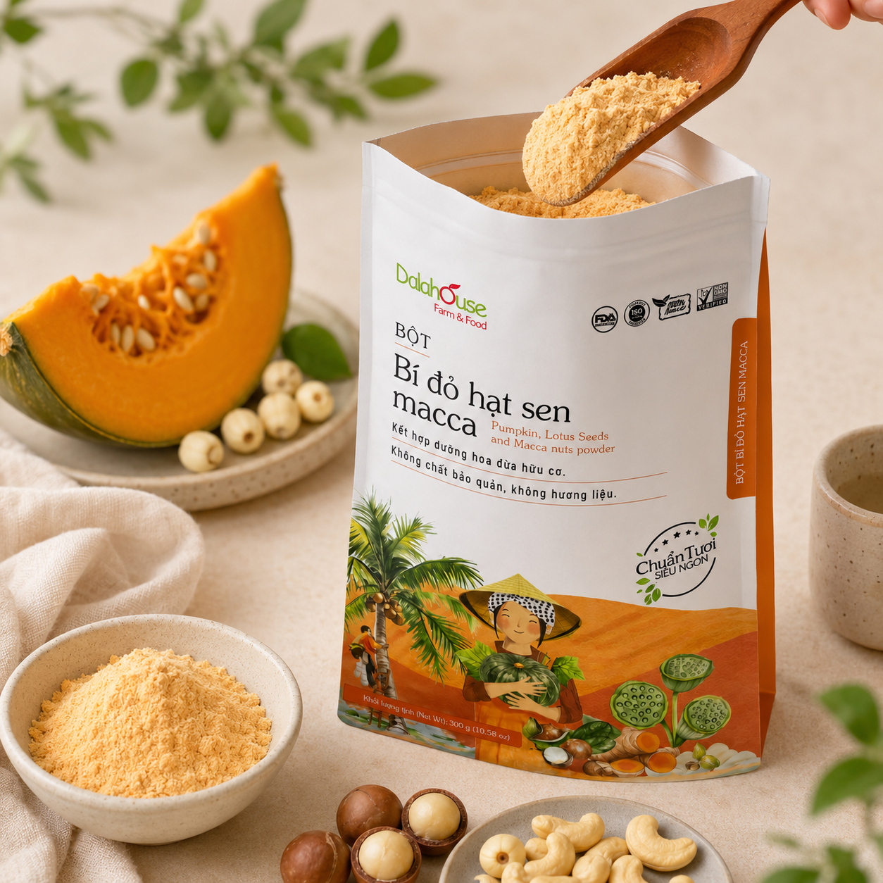 Bột Bí Đỏ Hạt Sen Macca 300g - B15