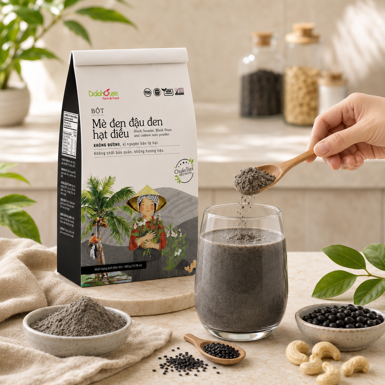 Bột Mè Đen Đậu Đen Hạt Điều Không Đường 300g - B19-KD