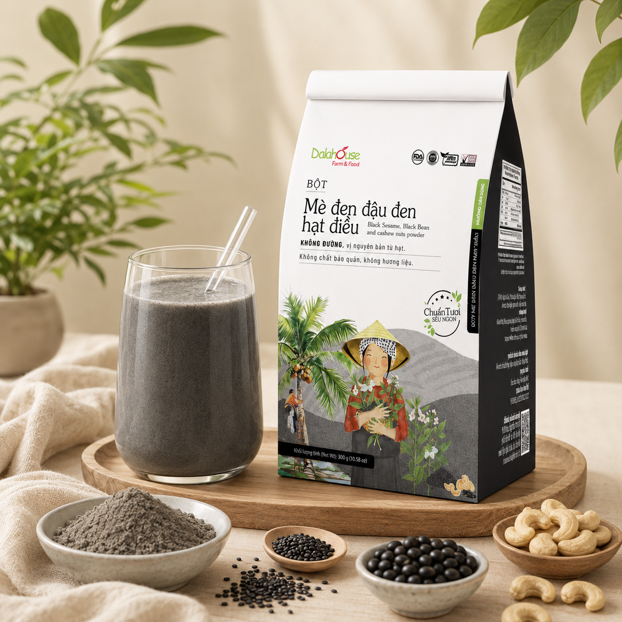 Bột Mè Đen Đậu Đen Hạt Điều Không Đường 300g - B19-KD