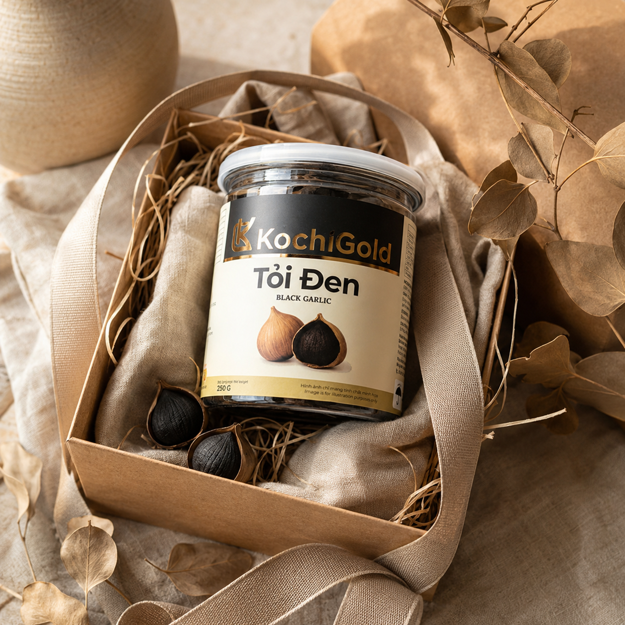 Tỏi đen cô đơn KOCHI xuất khẩu - black garlic hộp 250g - D02