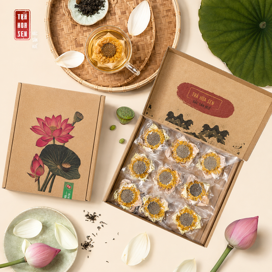 Trà sen Huế nguyên bông sấy lạnh - Hộp 10 bông - T15